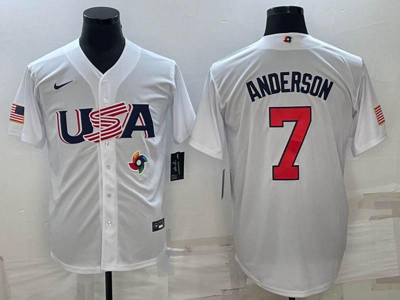 Men 2023 World Cub USA 7 Anderson White Nike MLB Jersey8